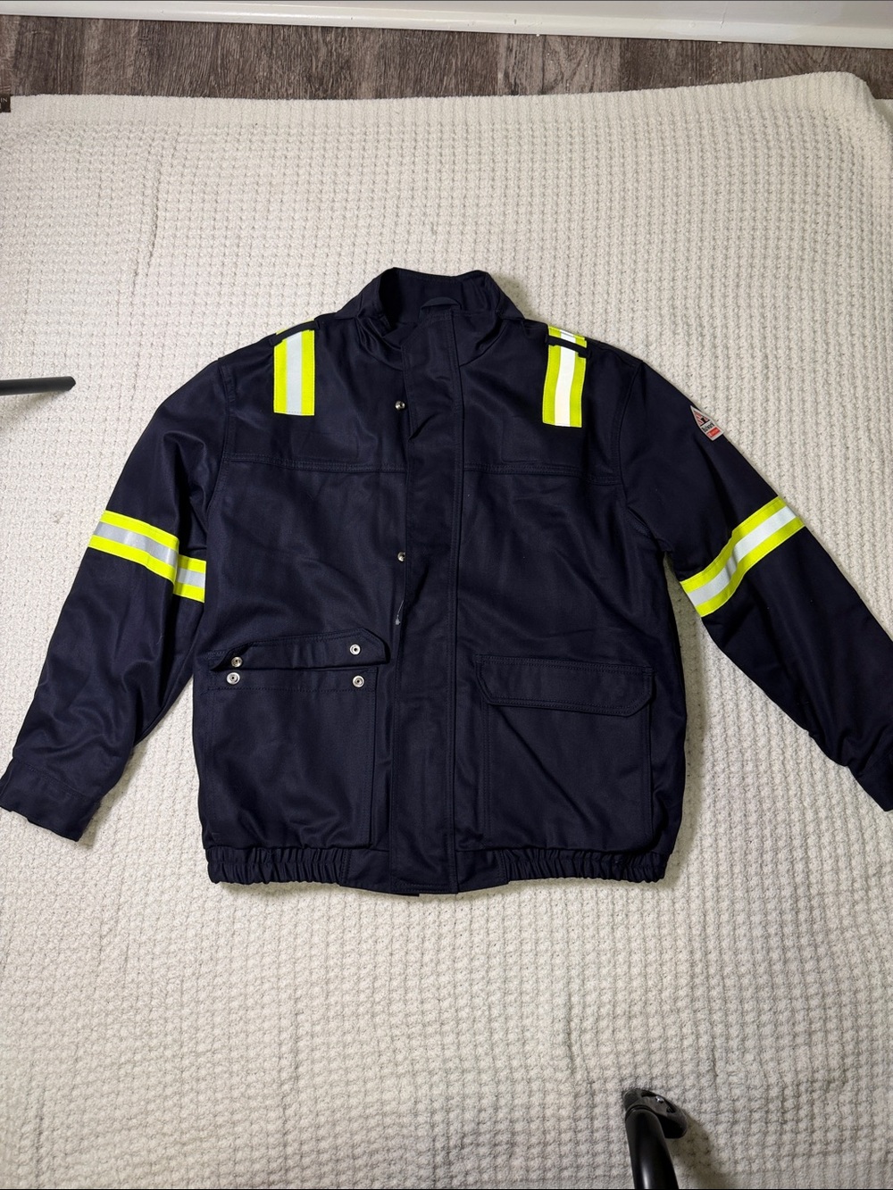 Bulwark FR Men's Navy High-Visibility Work Jacket with Reflective Stripes